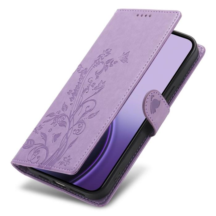 OEM - Samsung Galaxy S26 Fodral Fjäril Blommönster Konstläder - Lila