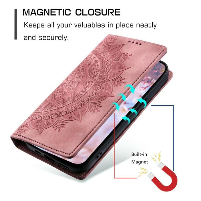 OEM - Samsung Galaxy S26 Fodral Magnetisk Stängning Äkta Läder Mönster - Roséguld