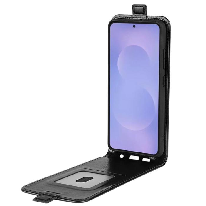 OEM - Samsung Galaxy S26 Fodral Med Kortfack Vertikal Flip Äkta Läder - Svart