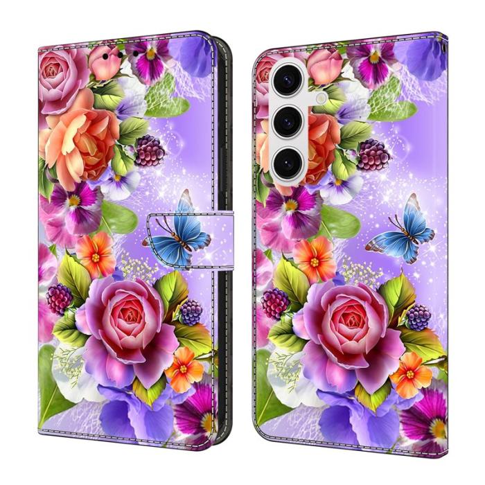 OEM - Samsung Galaxy S26 Fodral Mönstertryck Konstläder Flip Ställ - Blommor