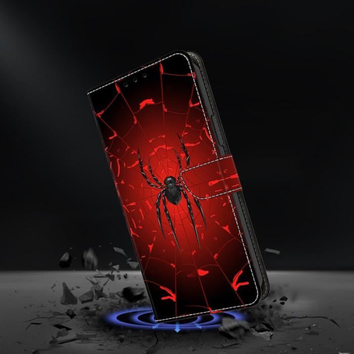 OEM - Samsung Galaxy S26 Fodral Mönstertryck PU Läder Flip Ställ - Svart Spider