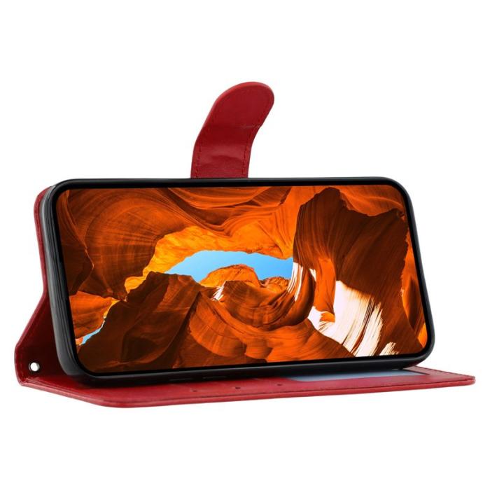 OEM - Samsung Galaxy S26 Plus Plånboksfodral Konstläder Flip med Rem - Röd