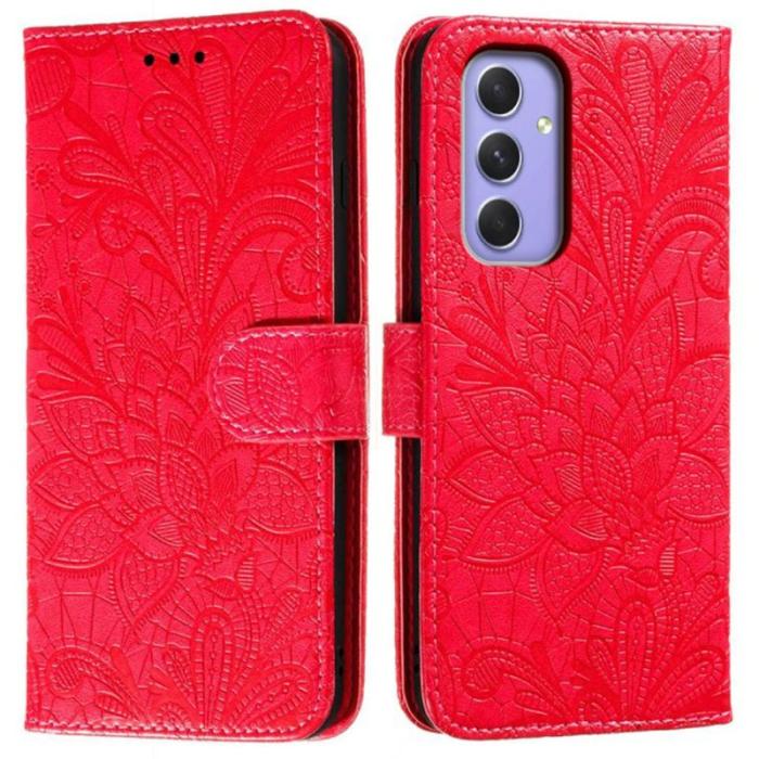 OEM - Samsung Galaxy S26 Fodral Spetsblommor Konstläder Flip - Röd