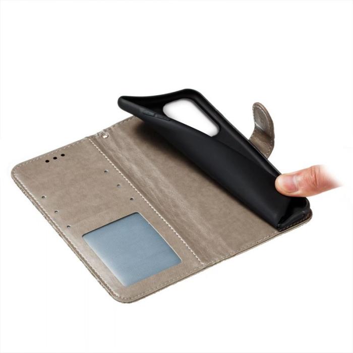 OEM - Samsung Galaxy S26 Fodral Spetsblommor PU Läder Flip - Grå