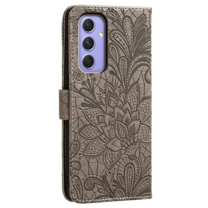OEM - Samsung Galaxy S26 Fodral Spetsblommor PU Läder Flip - Grå