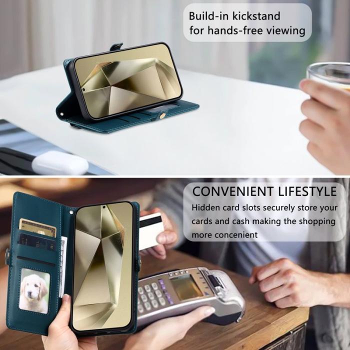 OEM - Samsung Galaxy S26 Plus Plånboksfodral Konstläder Med Handrem - Grön