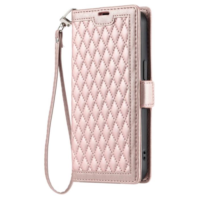 OEM - Samsung Galaxy S26 Plus Plånboksfodral Konstläder Rhombus Textur - Roséguld