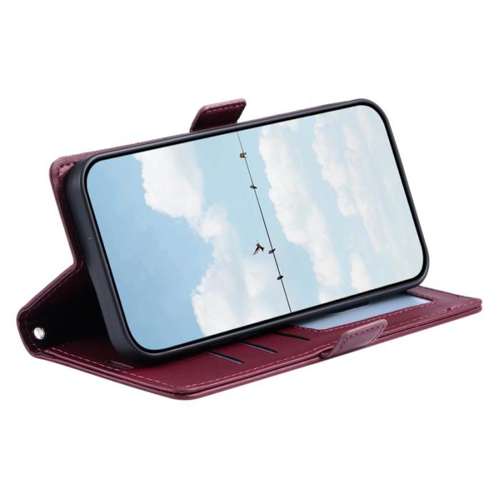 OEM - Samsung Galaxy S26 Plus Plånboksfodral Konstläder Rhombus Textur - Vinröd