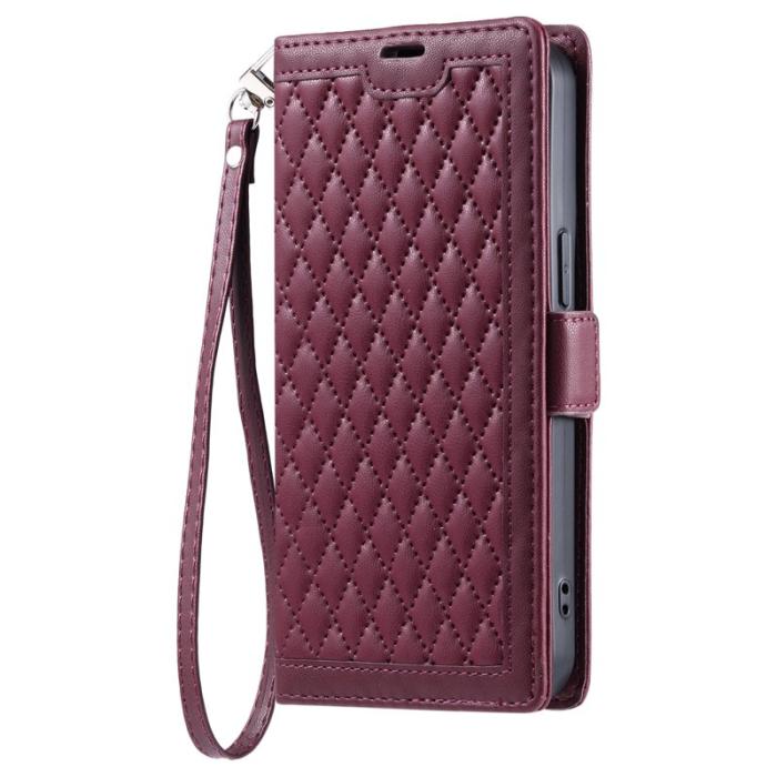 OEM - Samsung Galaxy S26 Plus Plånboksfodral Konstläder Rhombus Textur - Vinröd