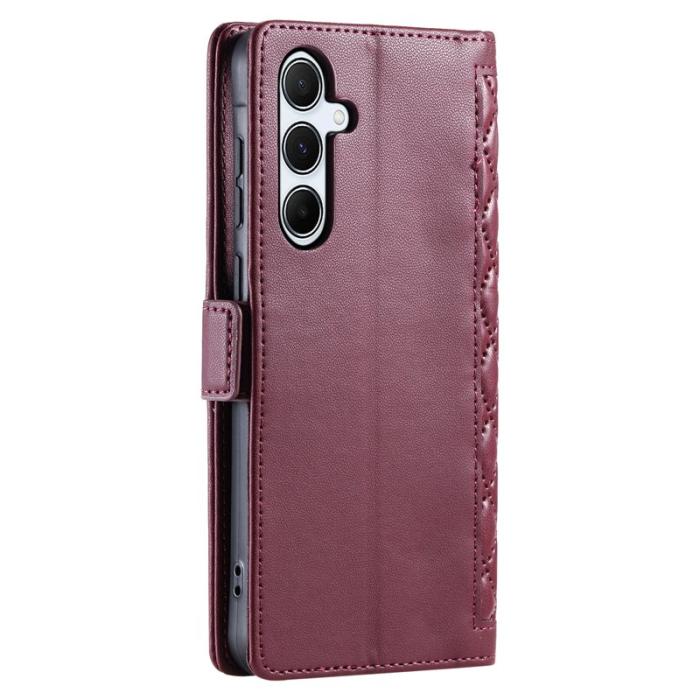 OEM - Samsung Galaxy S26 Plus Plånboksfodral Konstläder Rhombus Textur - Vinröd