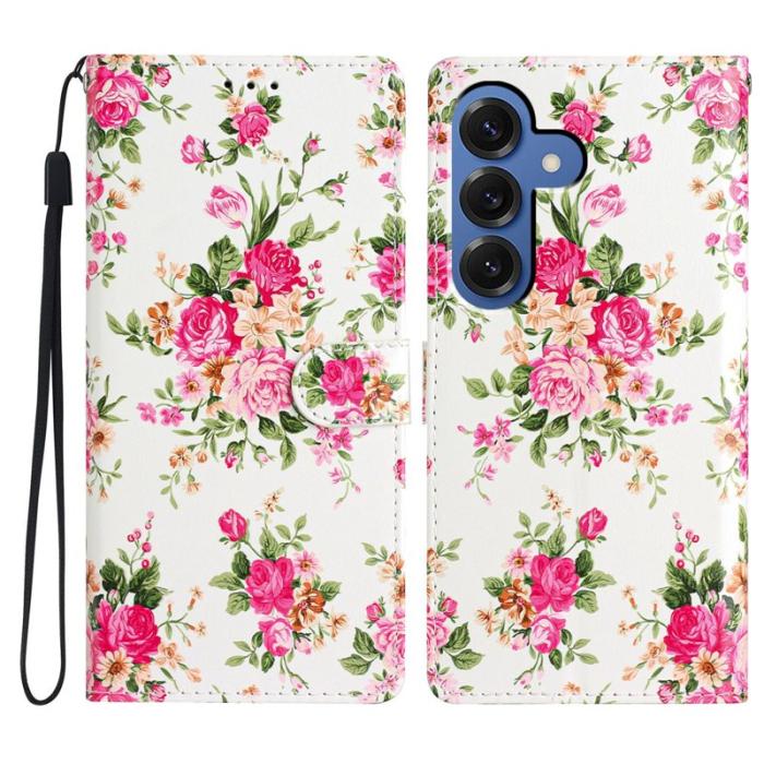 OEM - Samsung Galaxy S26 Plus Plånboksfodral Konstläder Ställ Röda Blommor