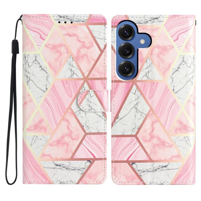 OEM - Samsung Galaxy S26 Plus Plånboksfodral Konstläder Mönstertryck Ställ Rosa Marmor