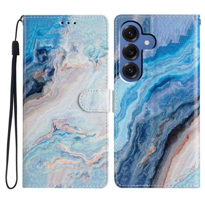 OEM - Samsung Galaxy S26 Plus Plånboksfodral Konstläder Mönstertryck Ställ Blå Marmor