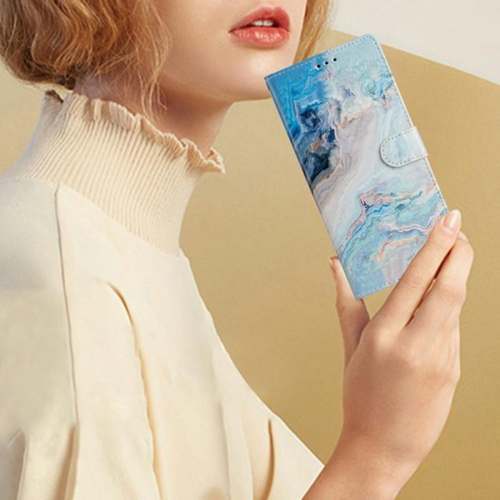 OEM - Samsung Galaxy S26 Plus Plånboksfodral Konstläder Mönstertryck Ställ Blå Marmor