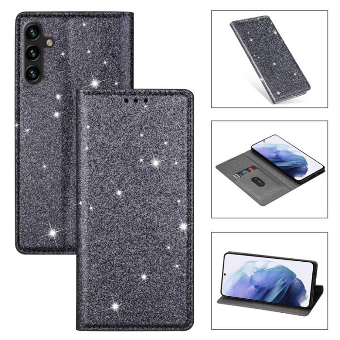 OEM - Samsung Galaxy S26 Plus Mobilskal Glittrande Konstläder + TPU Kortfack - Grå
