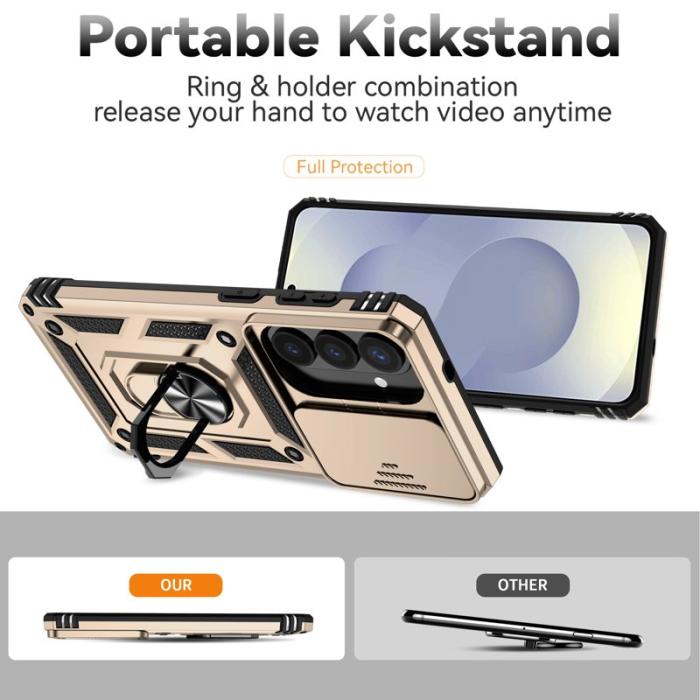 OEM - Samsung Galaxy S26 Plus Mobilskal Plast med Linsskydd Ställ - Guld
