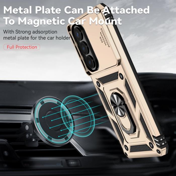 OEM - Samsung Galaxy S26 Plus Mobilskal Plast med Linsskydd Ställ - Guld