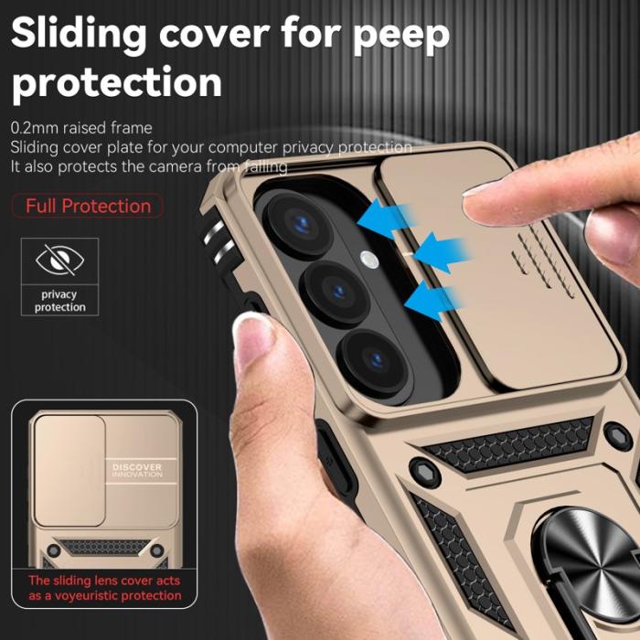 OEM - Samsung Galaxy S26 Plus Mobilskal Plast med Linsskydd Ställ - Guld