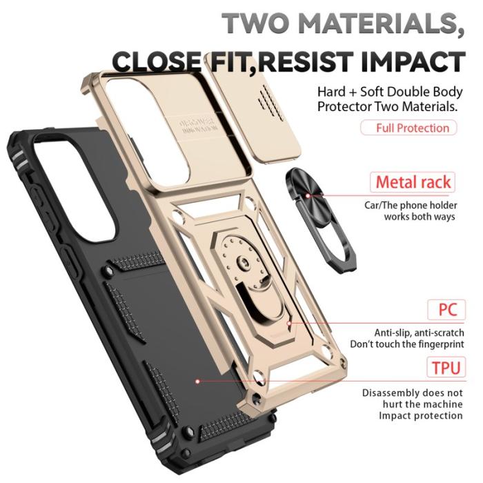 OEM - Samsung Galaxy S26 Plus Mobilskal Plast med Linsskydd Ställ - Guld