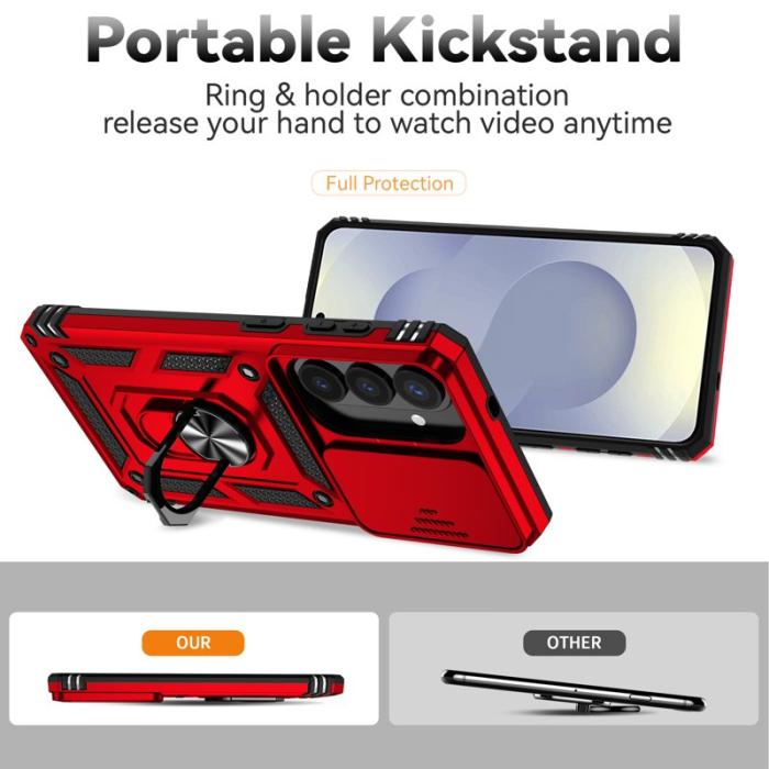 OEM - Samsung Galaxy S26 Plus Mobilskal Plast Med Linsskydd Ställ - Röd