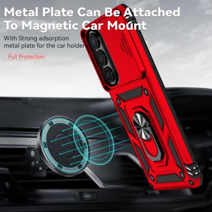 OEM - Samsung Galaxy S26 Plus Mobilskal Plast Med Linsskydd Ställ - Röd