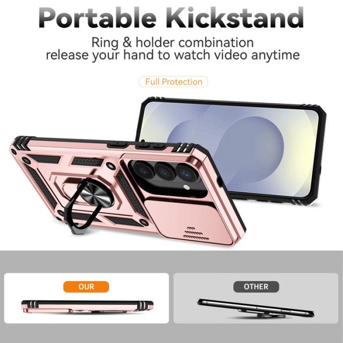 OEM - Samsung Galaxy S26 Plus Mobilskal Plast Med Linsskydd Ställ - Roséguld