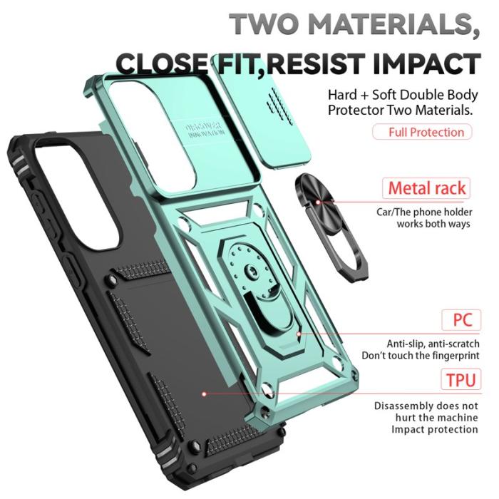 OEM - Samsung Galaxy S26 Plus Mobilskal Plast Med Linsskydd Ställ - Grön