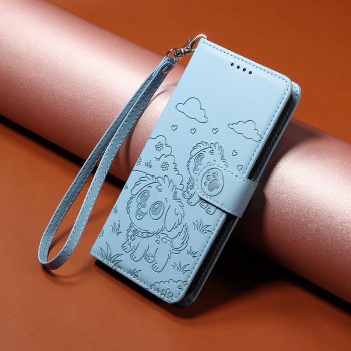 OEM - Samsung Galaxy S26 Plus Mobilskal RFID-Skydd KonstLäder Hundmönster - Blå