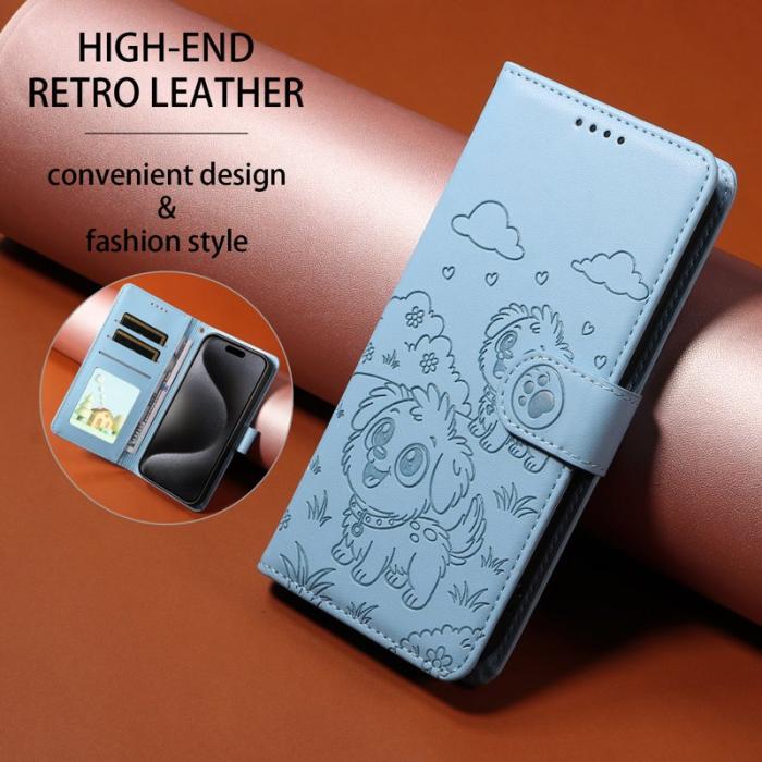 OEM - Samsung Galaxy S26 Plus Mobilskal RFID-Skydd KonstLäder Hundmönster - Blå