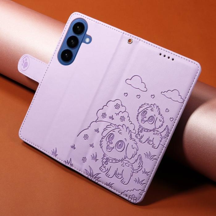 OEM - Samsung Galaxy S26 Plus Mobilskal RFID-Skydd KonstLäder Hundmönster - Lila