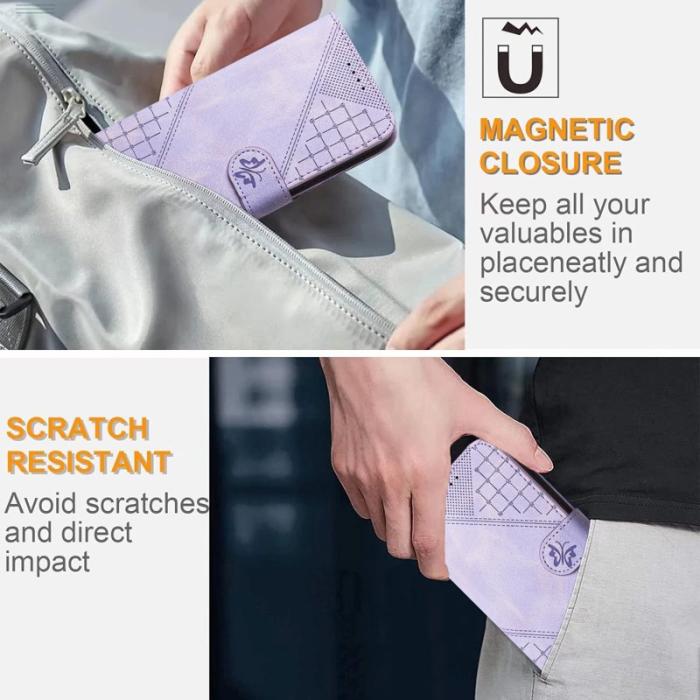 OEM - Samsung Galaxy S26 Pro Fodral Äkta Läder Blomma Prägling - Lila