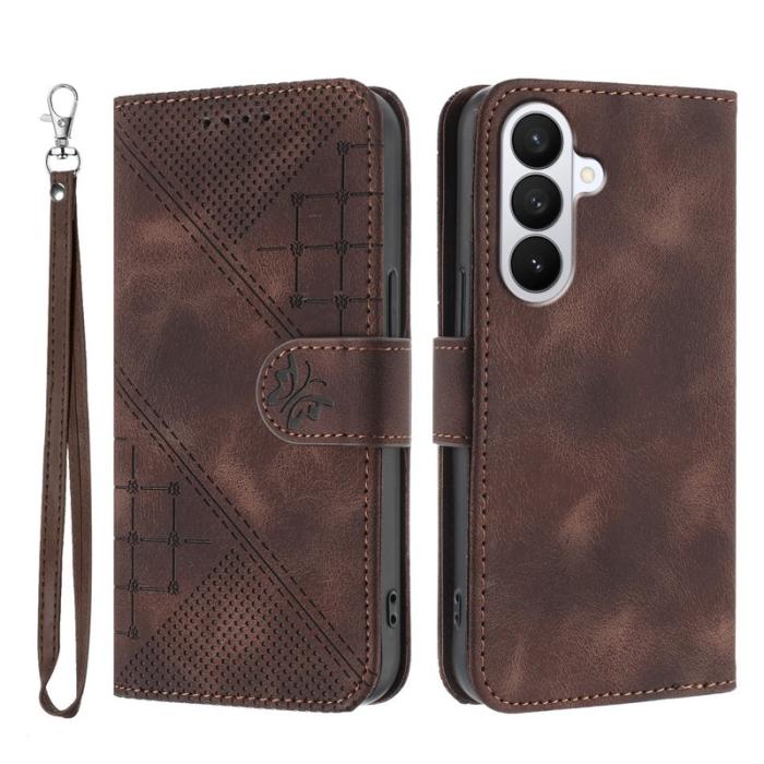 OEM - Samsung Galaxy S26 Pro Fodral Äkta Läder Fjäril Blomma - Kaffe