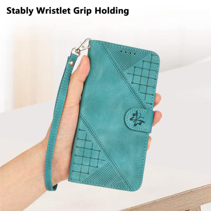 OEM - Samsung Galaxy S26 Pro Fodral Äkta Läder Fjäril Blommor - Ljusblå