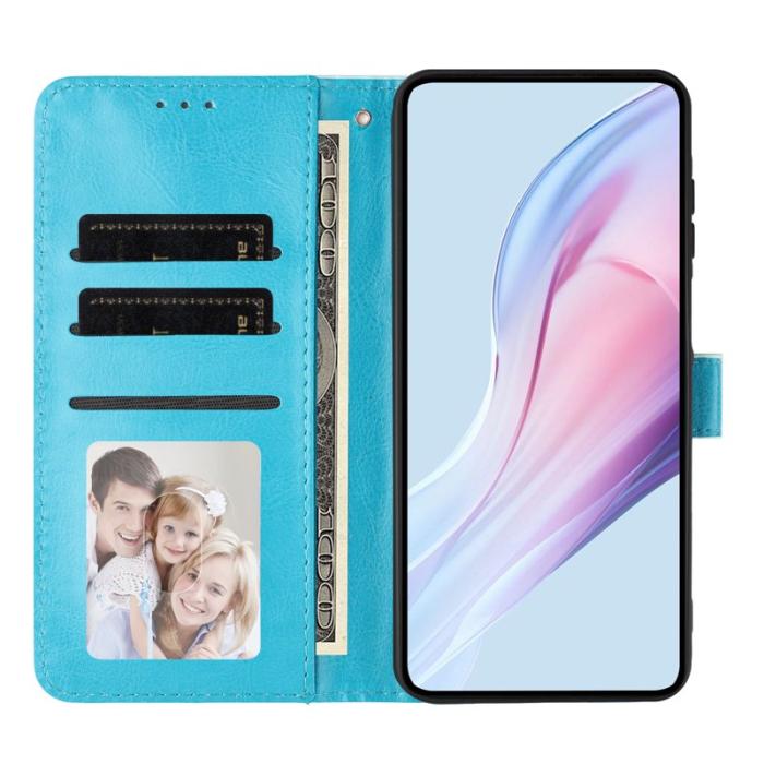 OEM - Samsung Galaxy S26 Pro Fodral Äkta Läder Prickigt Ställ - Blå