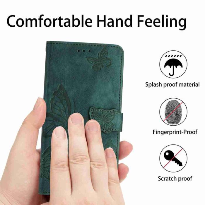 OEM - Samsung Galaxy S26 Pro Fodral Fjärilsdesign Flip Äkta Läder - Grön