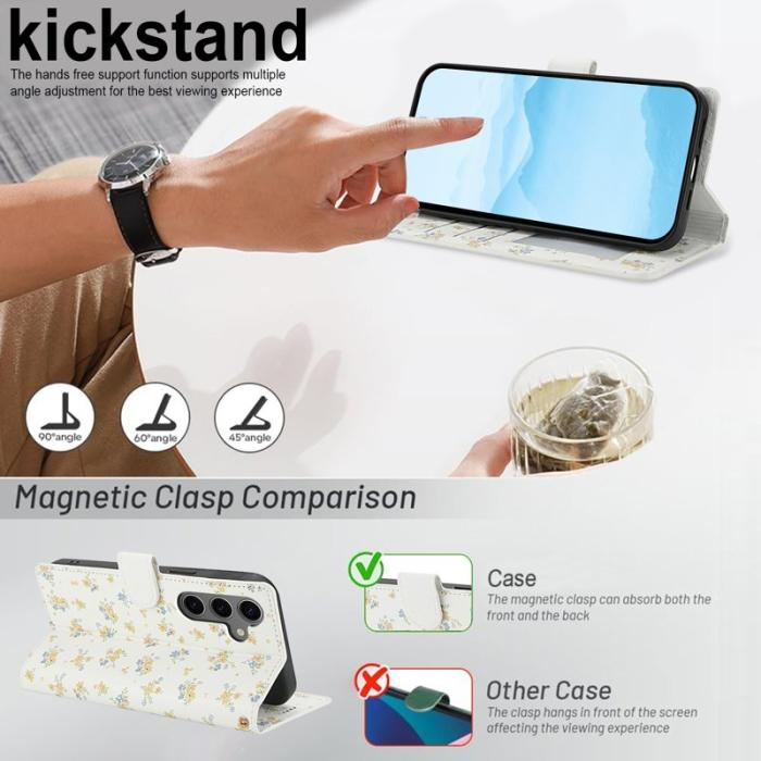 OEM - Samsung Galaxy S26 Pro Fodral Rhombic Blommönster Äkta Läder - A5