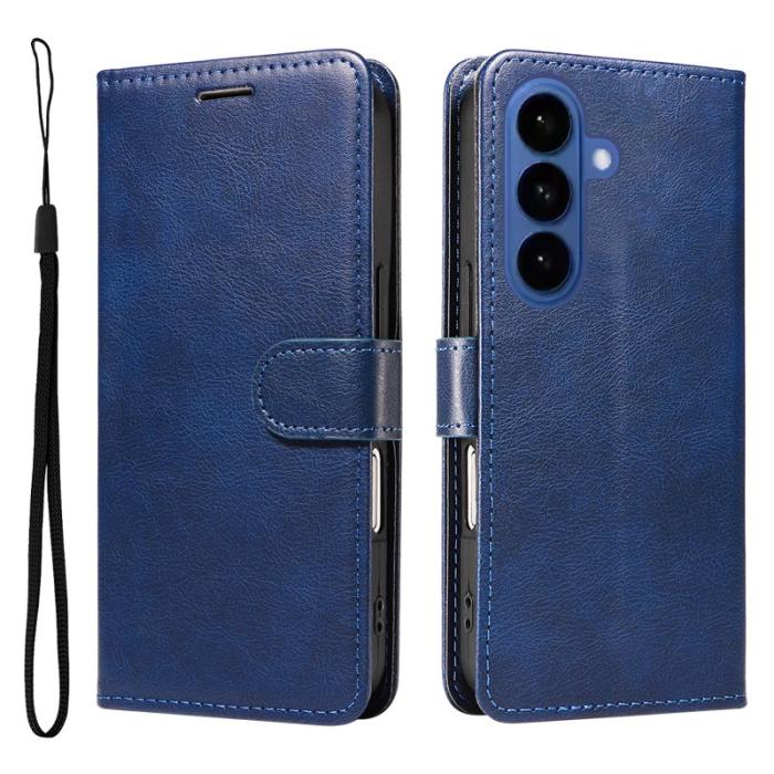 OEM - Samsung Galaxy S26 / S26 Pro Fodral Äkta Läder Med Rem - Blå