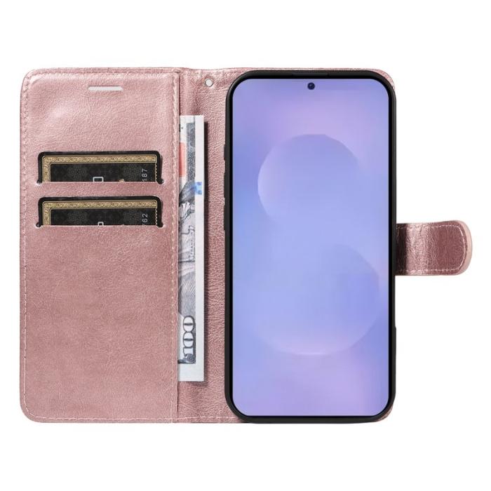 OEM - Samsung Galaxy S26 / S26 Pro Fodral Äkta Läder Med Rem - Roséguld