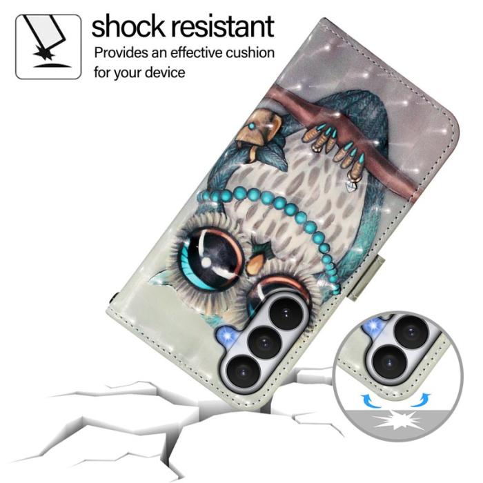 OEM - Samsung Galaxy S26 / S26 Pro Fodral Äkta Läder Mönster - Grå Uggla