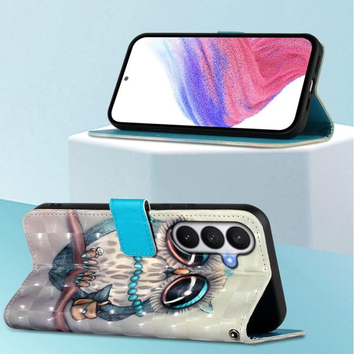 OEM - Samsung Galaxy S26 / S26 Pro Fodral Äkta Läder Mönster - Grå Uggla