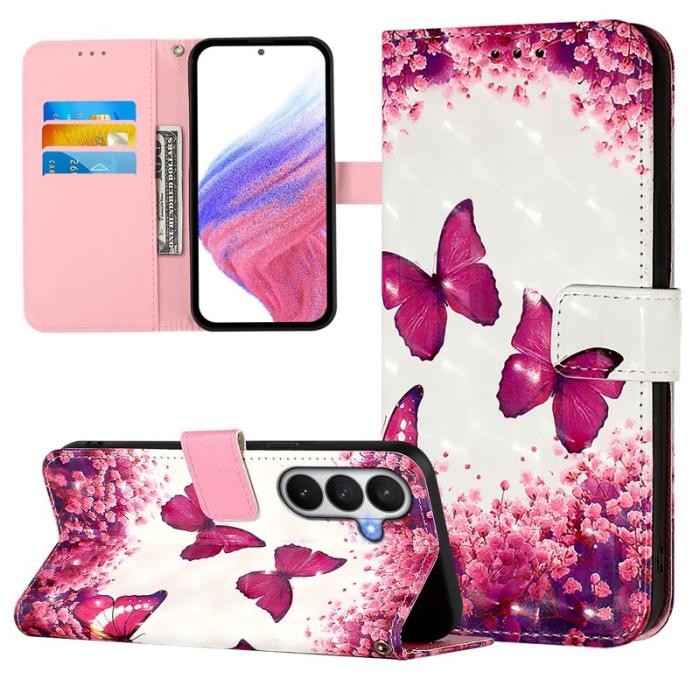 OEM - Samsung Galaxy S26 / S26 Pro Fodral Äkta Läder Mönster - Rosafjärilar