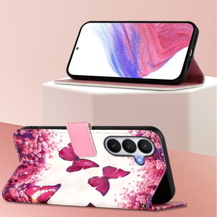 OEM - Samsung Galaxy S26 / S26 Pro Fodral Äkta Läder Mönster - Rosafjärilar