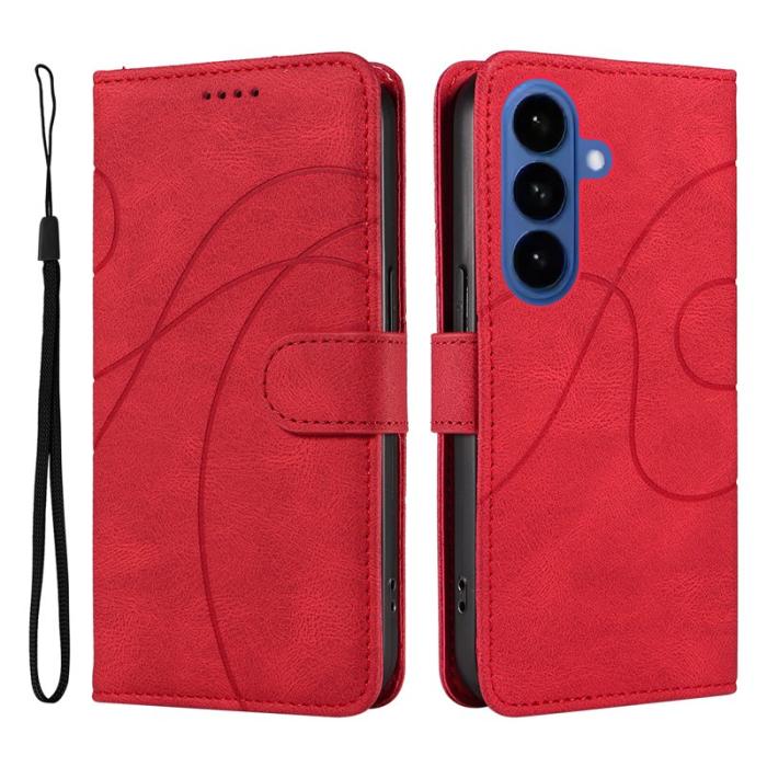 OEM - Samsung Galaxy S26 / S26 Pro Fodral Äkta Läder Ställ med Kurvad Linje - Röd
