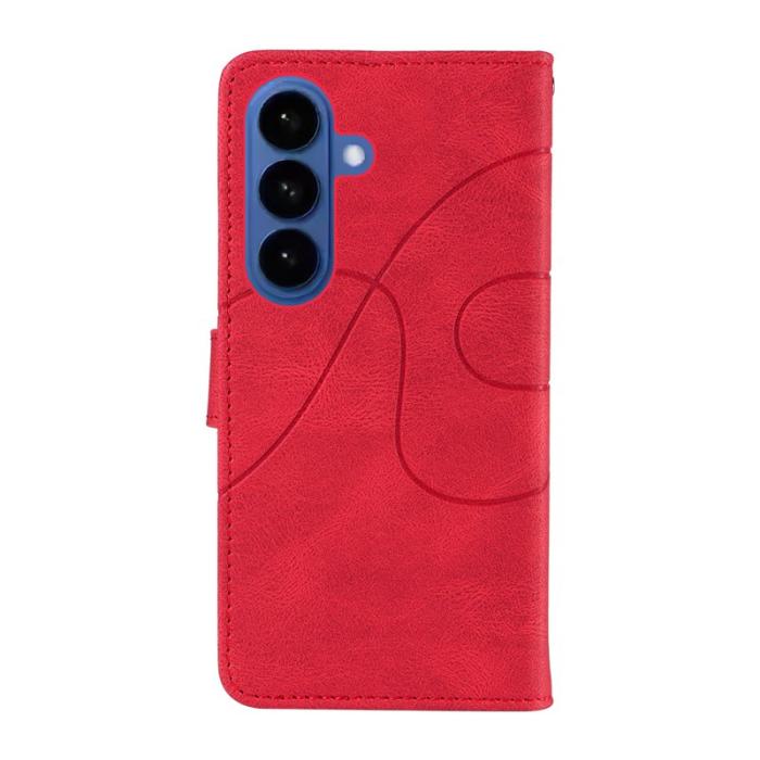 OEM - Samsung Galaxy S26 / S26 Pro Fodral Äkta Läder Ställ med Kurvad Linje - Röd