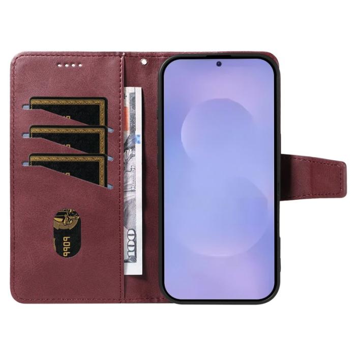 OEM - Samsung Galaxy S26 / S26 Pro Fodral Äkta Läder Ställ - Vinröd