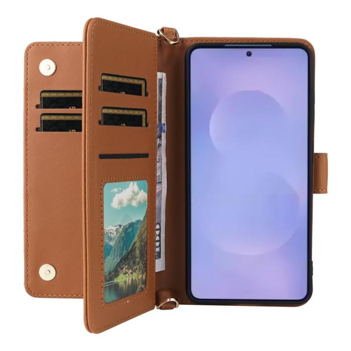 OEM - Samsung Galaxy S26/S26 Pro Fodral Äkta Läder Stativ - Brun