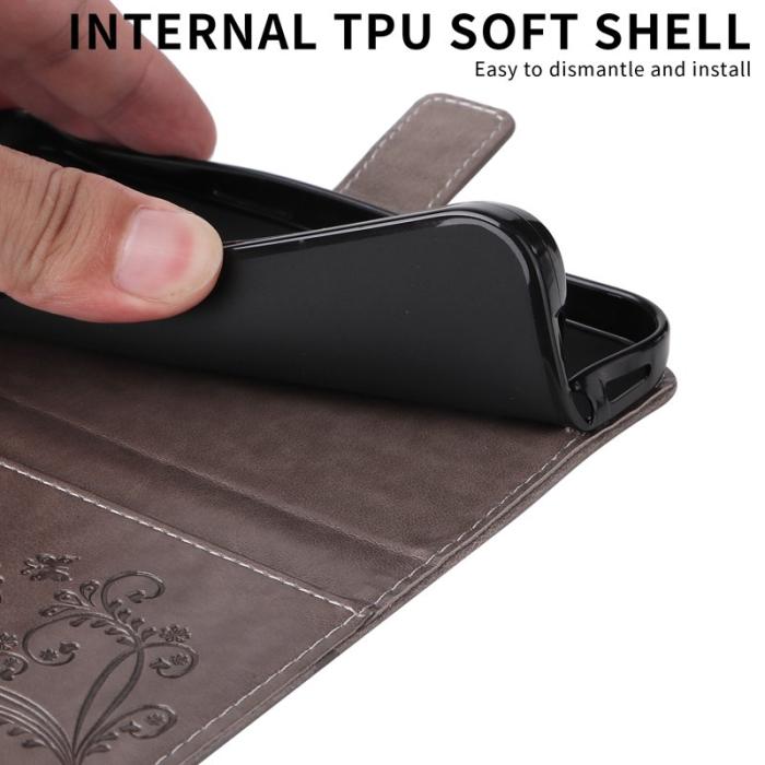 OEM - Samsung Galaxy S26 / S26 Pro Fodral Blommönster Äkta Läder - Grå