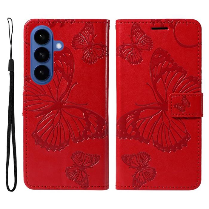 OEM - Samsung Galaxy S26 / S26 Pro Fodral Blommönster Äkta Läder - Röd