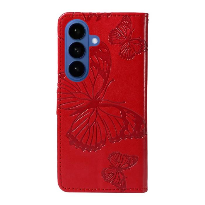 OEM - Samsung Galaxy S26 / S26 Pro Fodral Blommönster Äkta Läder - Röd