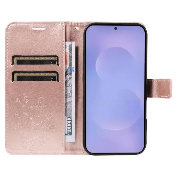 OEM - Samsung Galaxy S26 / S26 Pro Fodral Blommönster Äkta Läder - Roséguld